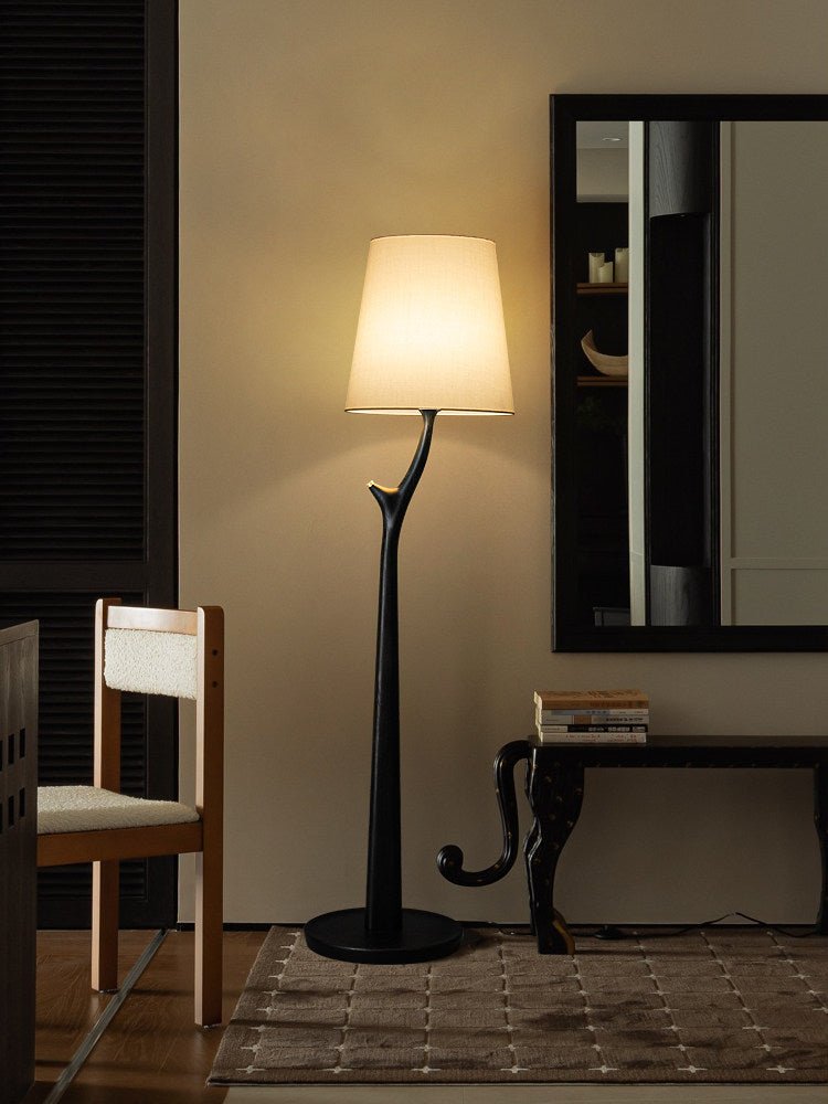 Elowen Modern Wooden Floor Lamp with Fabric Shade for Living Room