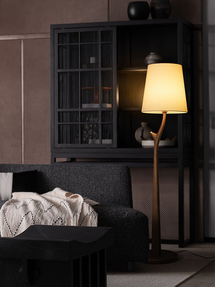 Elowen Modern Wooden Floor Lamp with Fabric Shade for Living Room