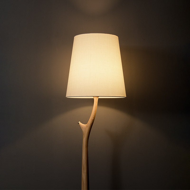 Elowen Modern Wooden Floor Lamp with Fabric Shade for Living Room
