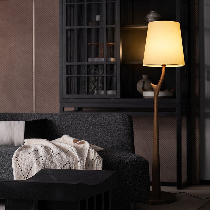 Elowen Modern Wooden Floor Lamp with Fabric Shade for Living Room