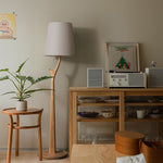 Elowen Modern Wooden Floor Lamp with Fabric Shade for Living Room