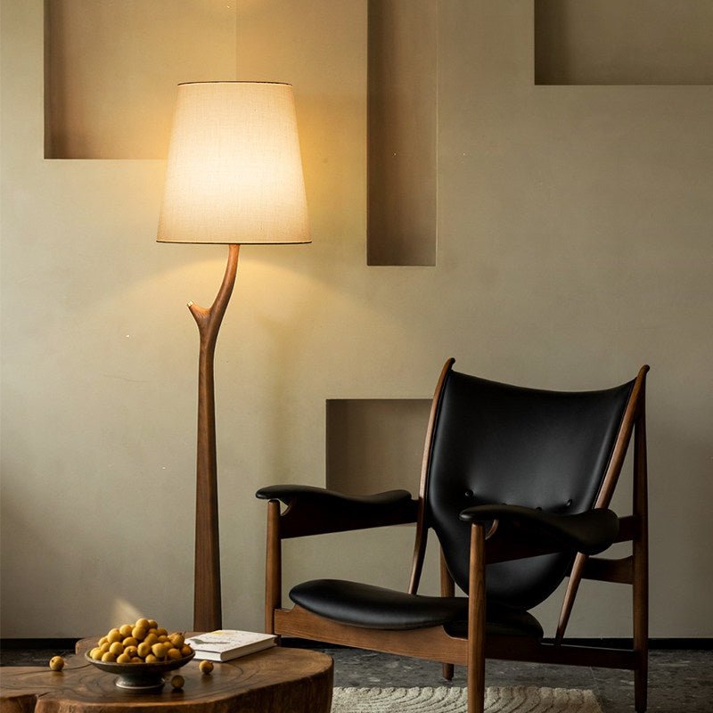 Elowen Modern Wooden Floor Lamp with Fabric Shade for Living Room