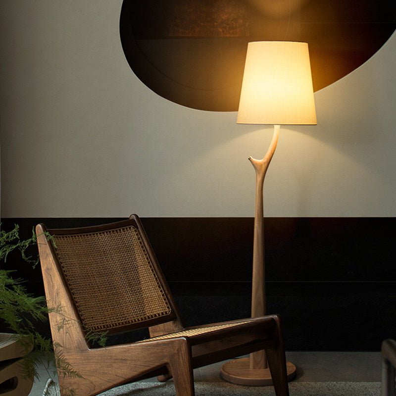 Elowen Modern Wooden Floor Lamp with Fabric Shade for Living Room