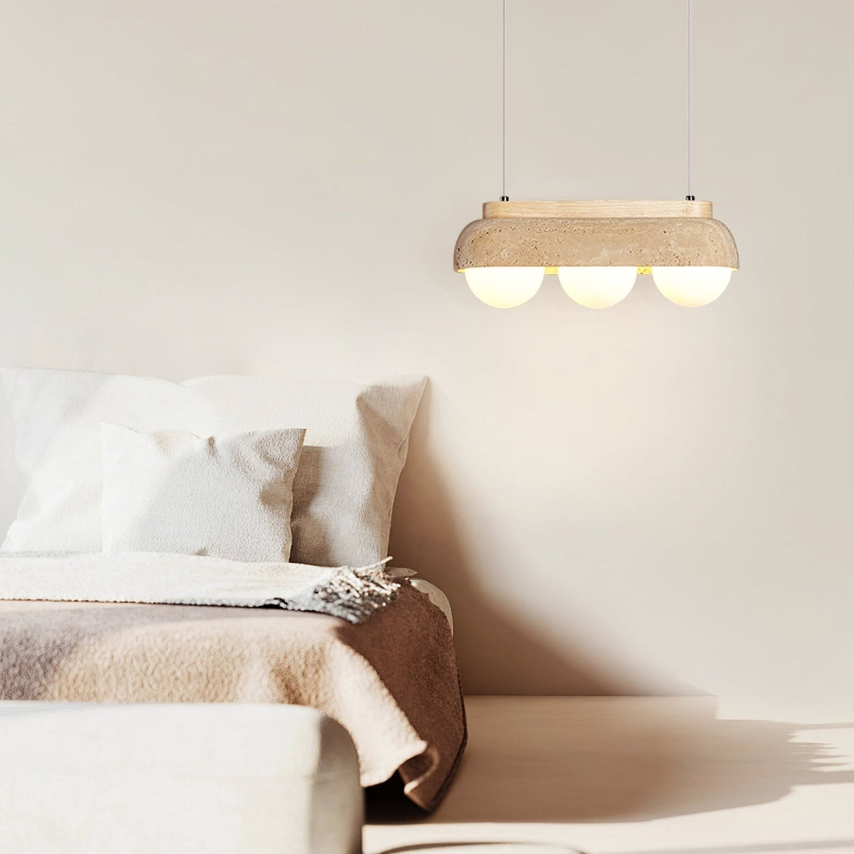 Elowen Travertine Pendant Light — Natural Stone & Glass