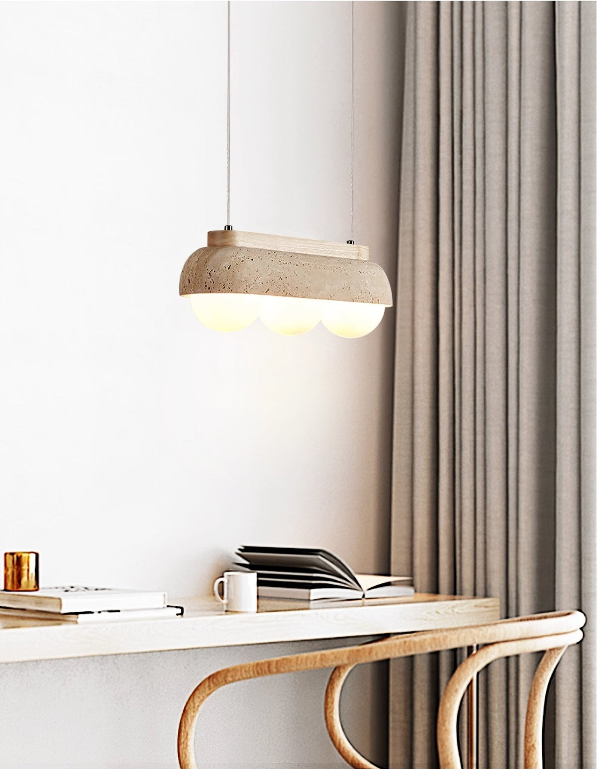 Elowen Travertine Pendant Light — Natural Stone & Glass