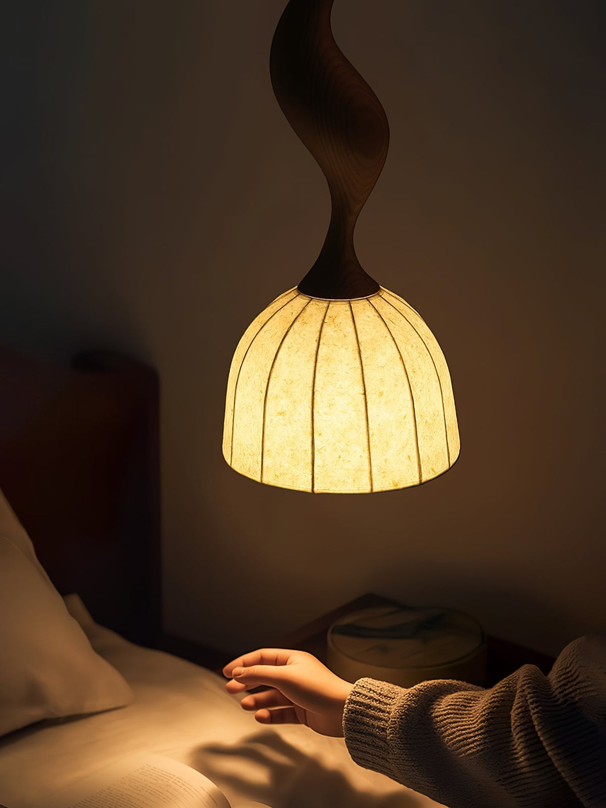 Elowen Twisted Wood Pendant Light – Sculptural Designer Ceiling Lamp