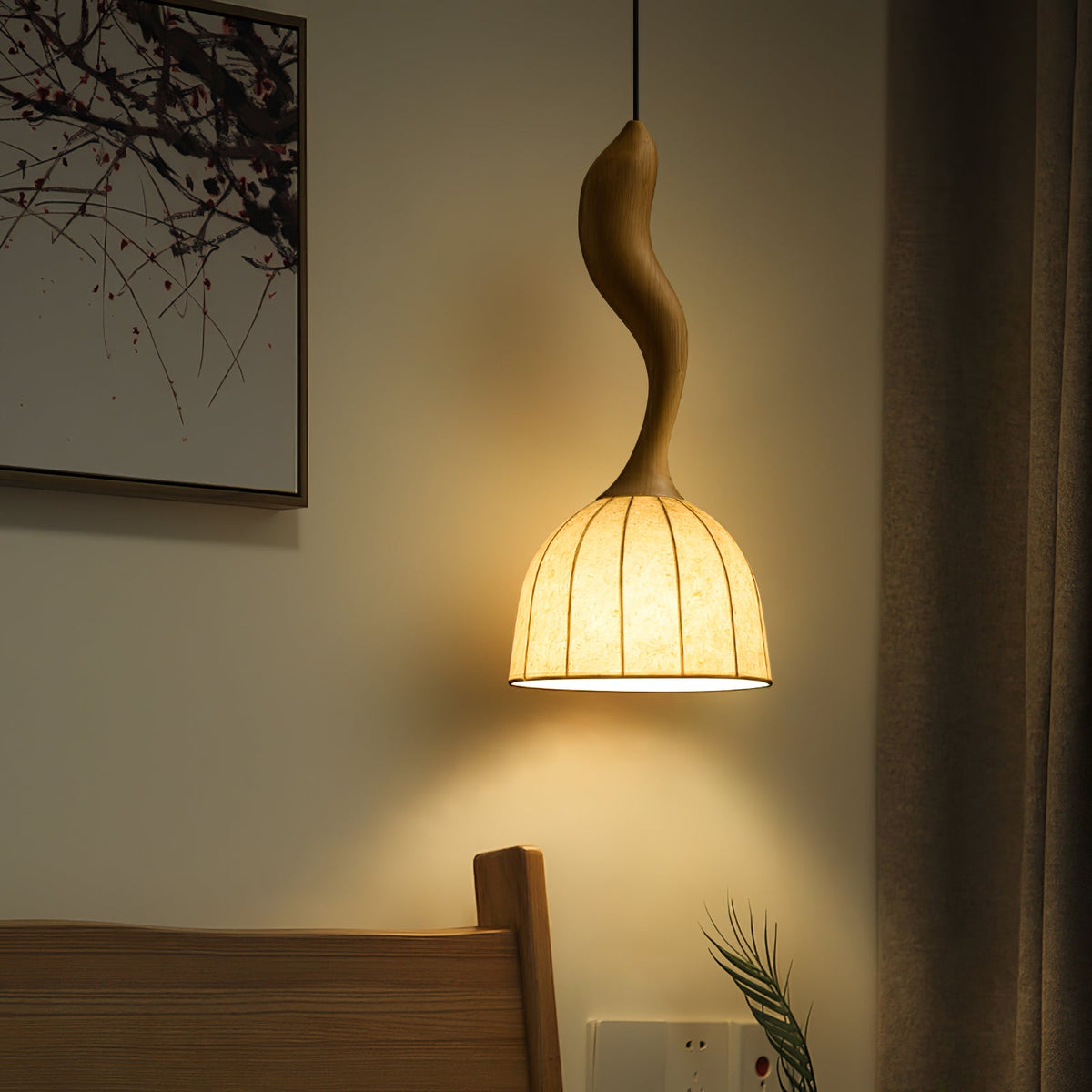 Elowen Twisted Wood Pendant Light – Sculptural Designer Ceiling Lamp
