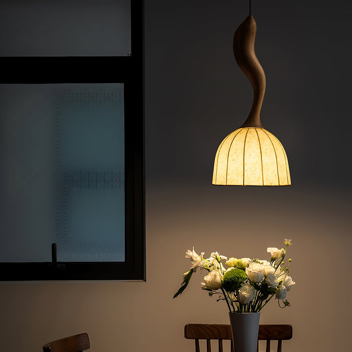 Elowen Twisted Wood Pendant Light – Sculptural Designer Ceiling Lamp