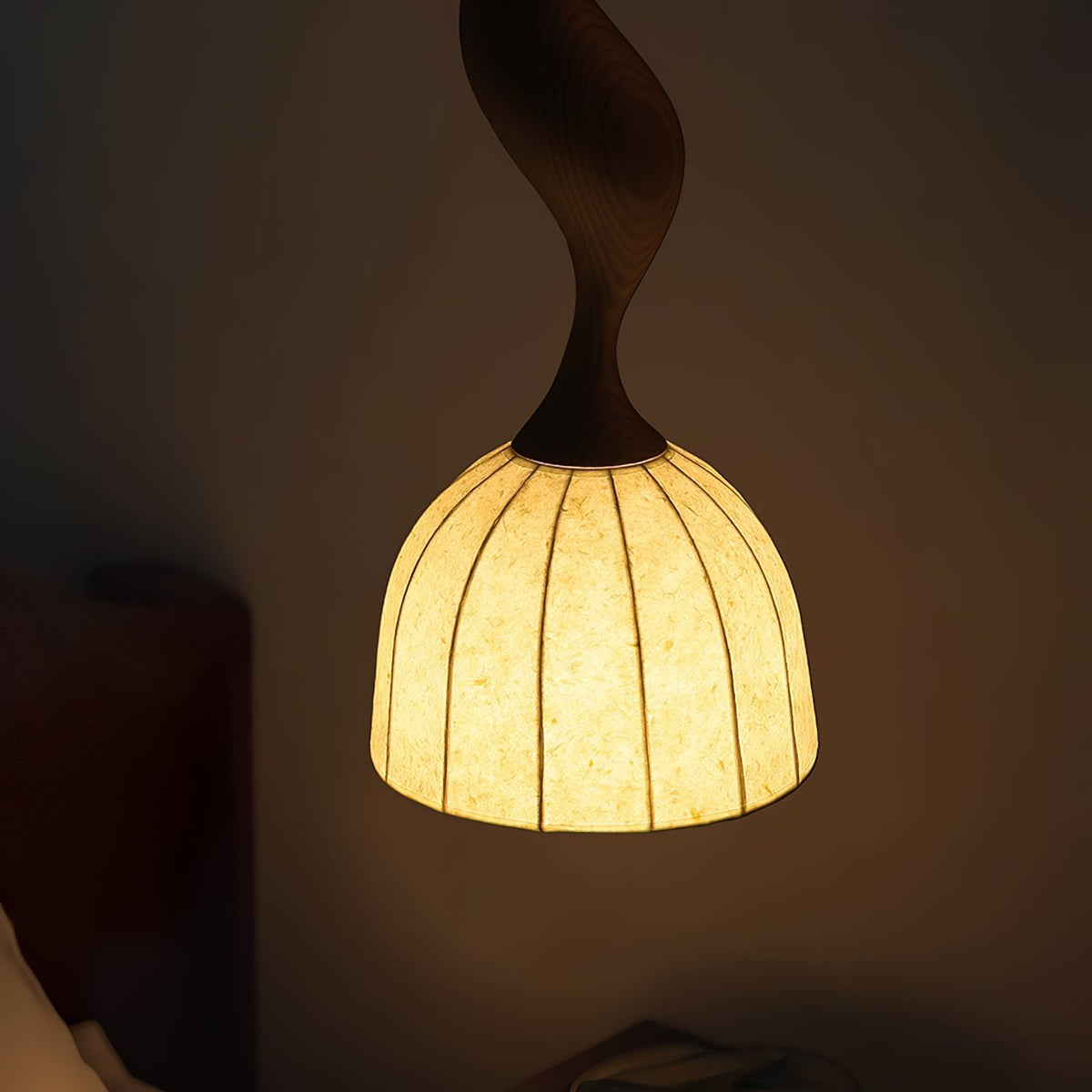 Elowen Twisted Wood Pendant Light – Sculptural Designer Ceiling Lamp