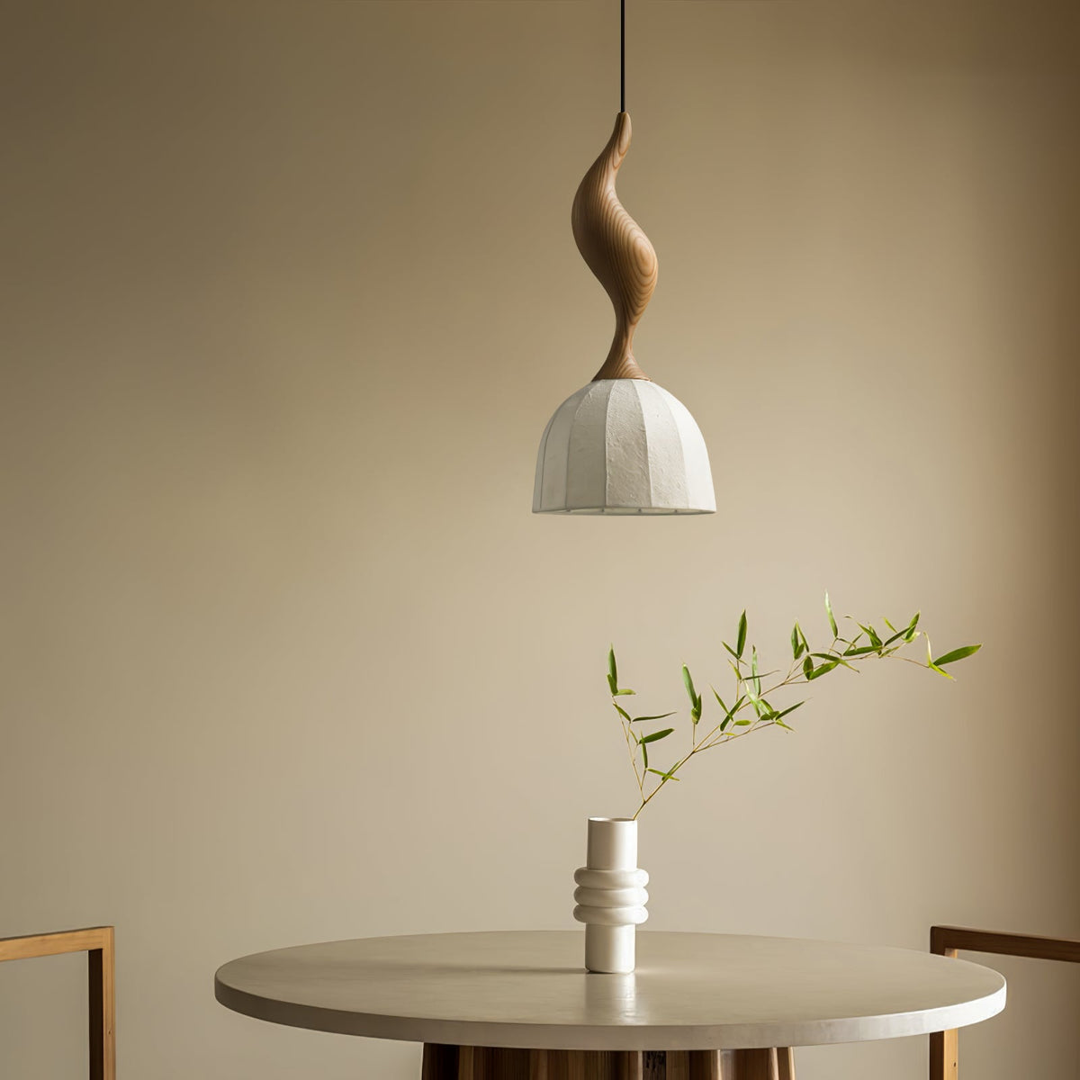 Elowen Twisted Wood Pendant Light – Sculptural Designer Ceiling Lamp