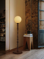 Elowen Sculpted Wood Floor Lamp with Fabric Shade for Living Room & Bedroom