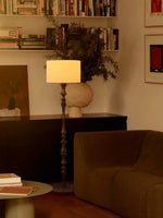 Elowen Sculpted Wood Floor Lamp with Fabric Shade for Living Room & Bedroom