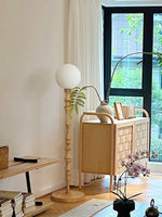 Elowen Sculpted Wood Floor Lamp with Fabric Shade for Living Room & Bedroom