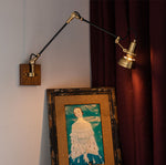 Elowen Wood Wall Lamp – Modern Swing Arm Sconce with Brass Accents