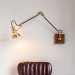 Elowen Wood Wall Lamp – Modern Swing Arm Sconce with Brass Accents