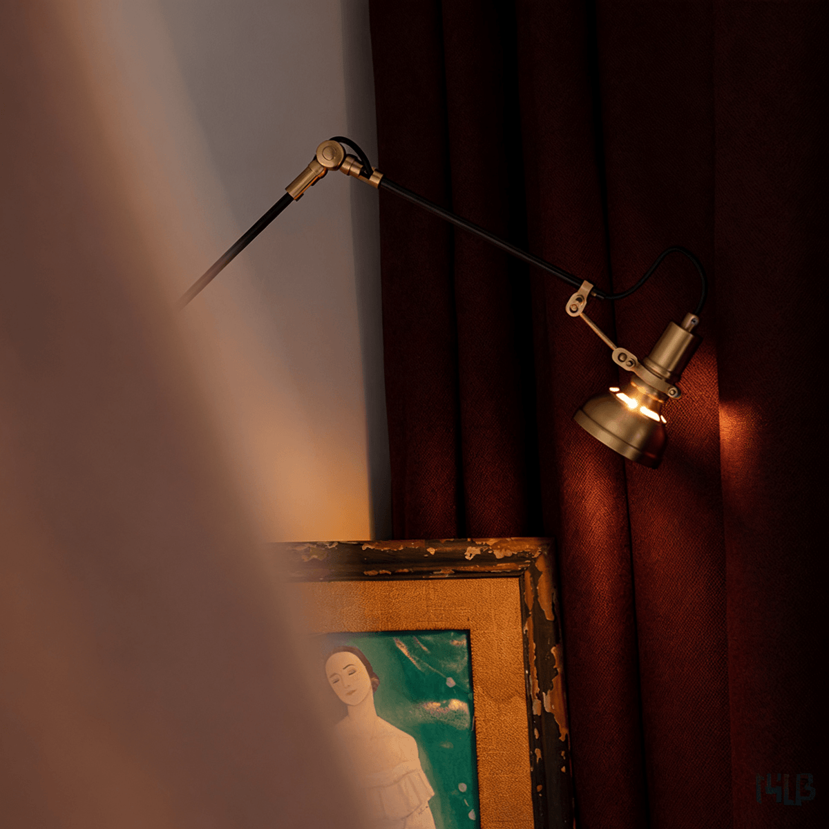 Elowen Wood Wall Lamp – Modern Swing Arm Sconce with Brass Accents