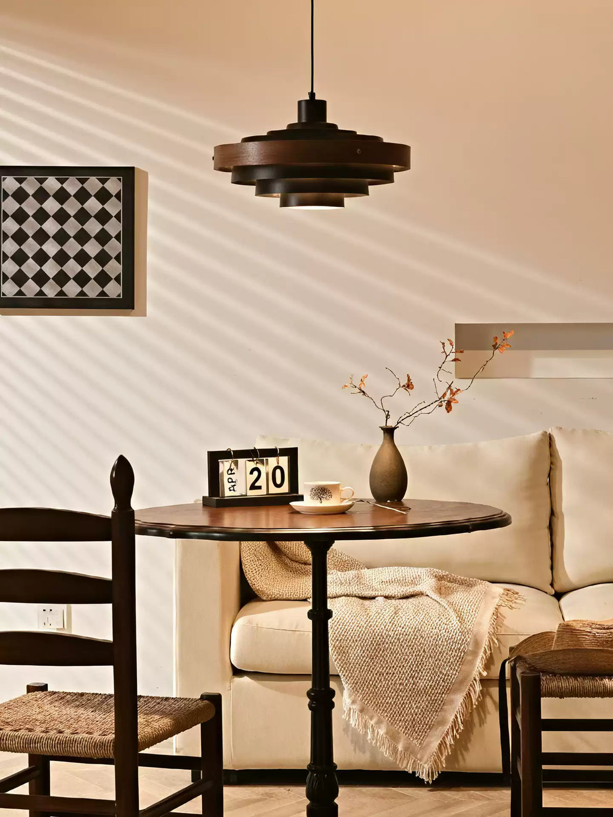 Elric Layered Metal & Wood Pendant Light for Modern Interiors