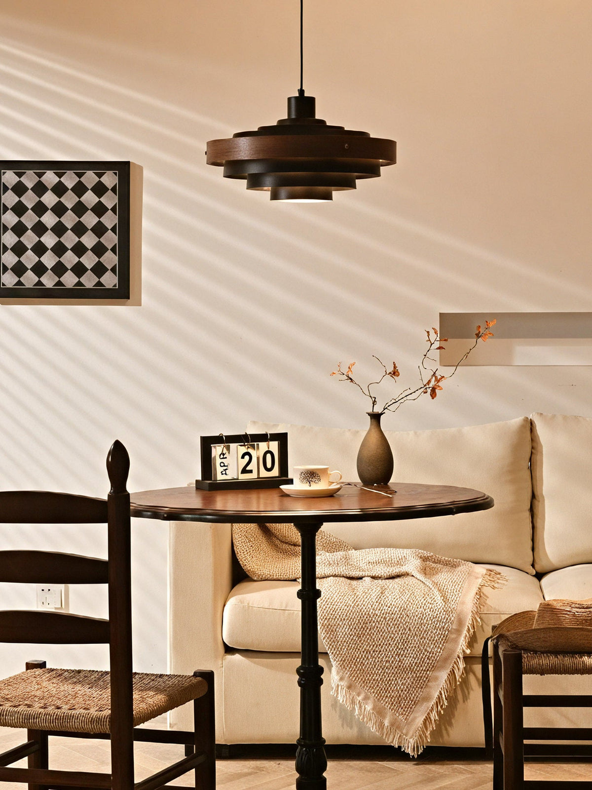 Elric Layered Metal & Wood Pendant Light for Modern Interiors