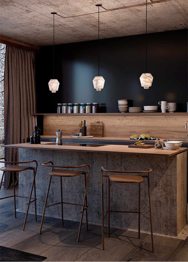 Elvian Natural Alabaster Pendant Light with Brass Accents