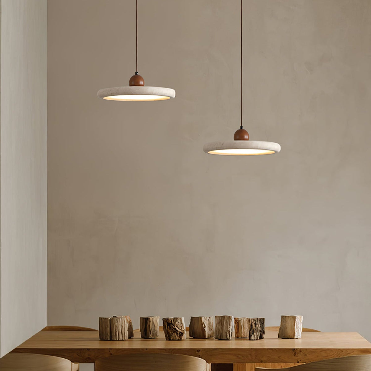 Elvora Travertine Pendant Light – Modern Minimalist LED Hanging Lamp for Dining Room and Living Space