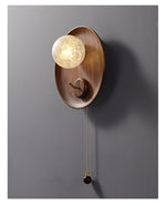 Elwood Pull Wall Sconce in Walnut and White Glass