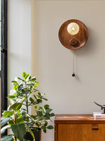 Elwood Pull Wall Sconce in Walnut and White Glass