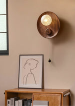 Elwood Pull Wall Sconce in Walnut and White Glass