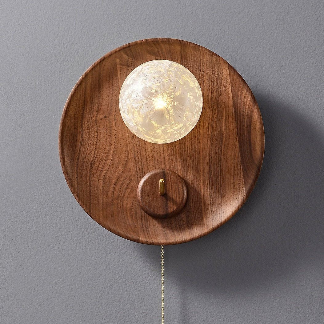 Elwood Pull Wall Sconce in Walnut and White Glass