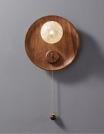 Elwood Pull Wall Sconce in Walnut and White Glass