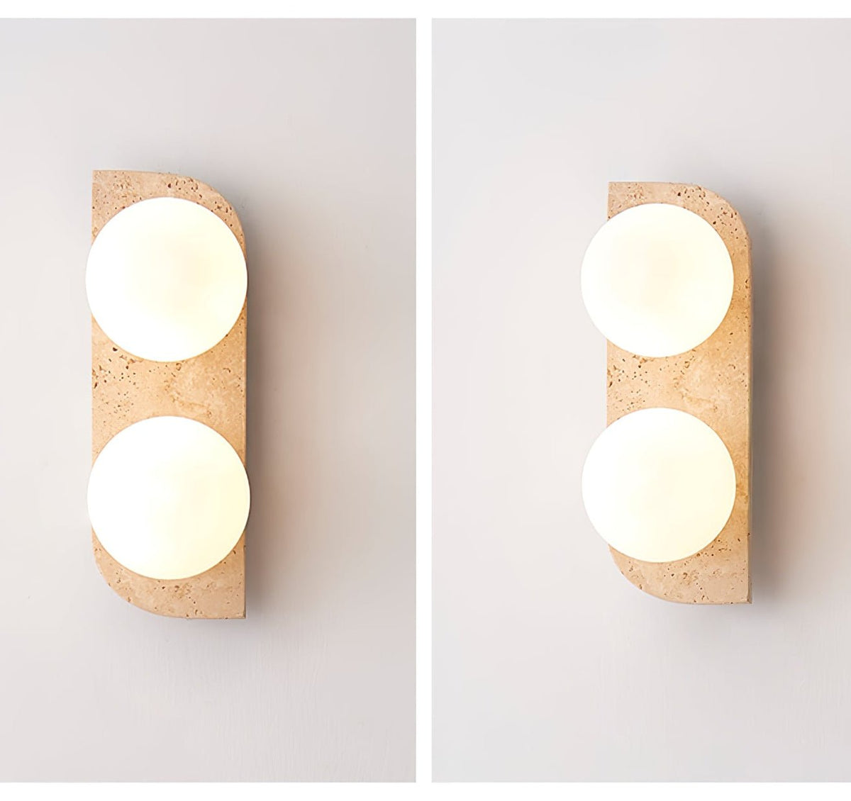 Elysian Travertine Wall Sconce with Glass Globes – Modern Natural Stone Lighting