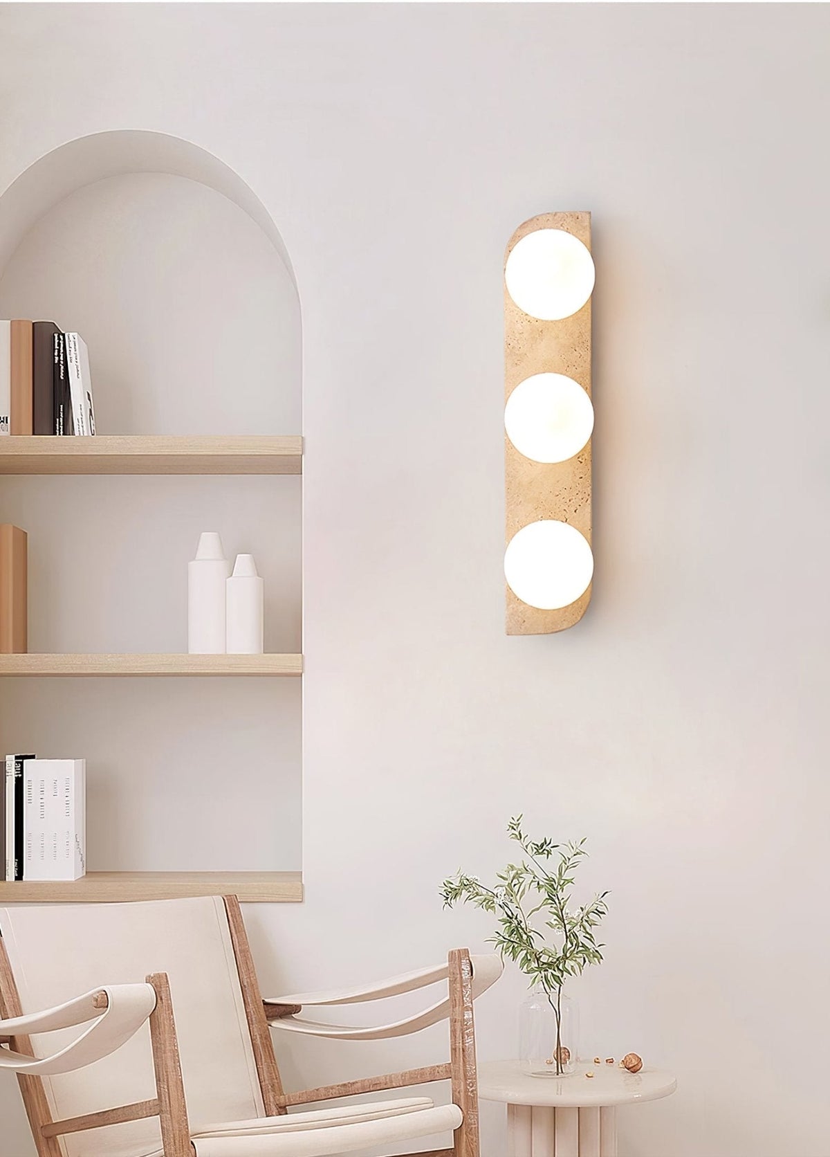 Elysian Travertine Wall Sconce with Glass Globes – Modern Natural Stone Lighting