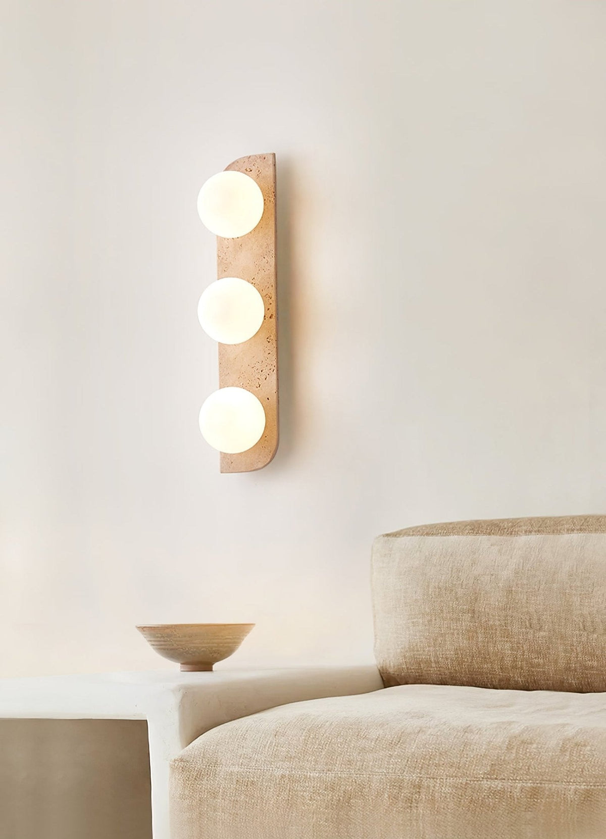Elysian Travertine Wall Sconce with Glass Globes – Modern Natural Stone Lighting