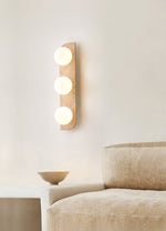 Elysian Travertine Wall Sconce with Glass Globes – Modern Natural Stone Lighting