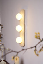 Elysian Travertine Wall Sconce with Glass Globes – Modern Natural Stone Lighting