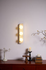 Elysian Travertine Wall Sconce with Glass Globes – Modern Natural Stone Lighting
