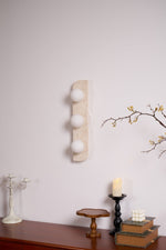 Elysian Travertine Wall Sconce with Glass Globes – Modern Natural Stone Lighting