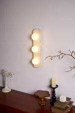 Elysian Travertine Wall Sconce with Glass Globes – Modern Natural Stone Lighting
