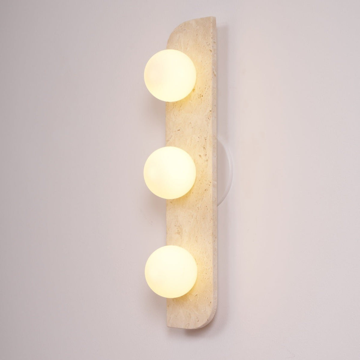 Elysian Travertine Wall Sconce with Glass Globes – Modern Natural Stone Lighting