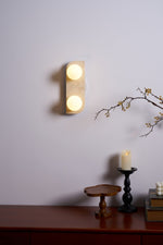 Elysian Travertine Wall Sconce with Glass Globes – Modern Natural Stone Lighting