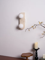 Elysian Travertine Wall Sconce with Glass Globes – Modern Natural Stone Lighting