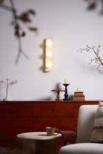 Elysian Travertine Wall Sconce with Glass Globes – Modern Natural Stone Lighting