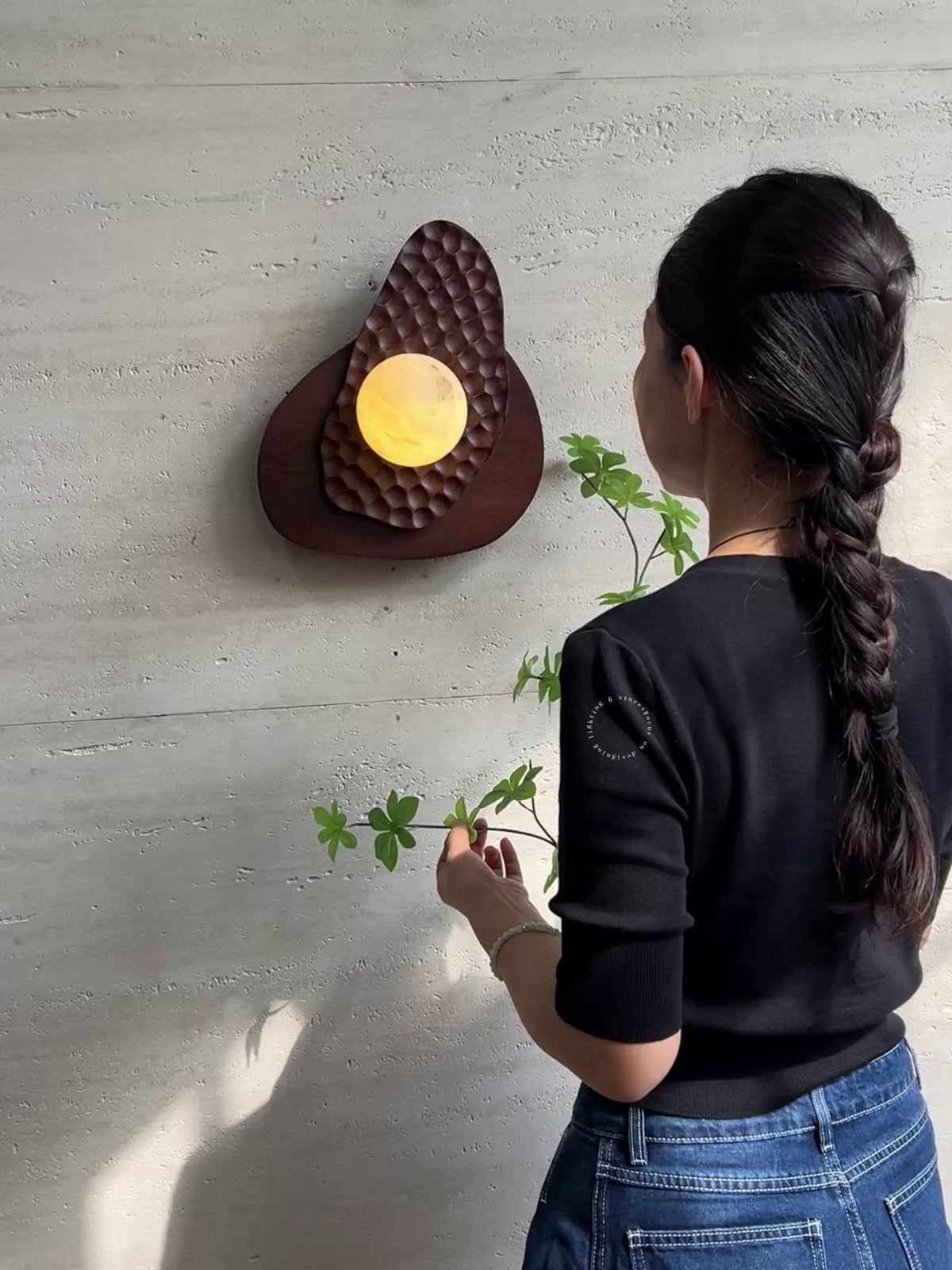 Ember Nest Wall Sconce with Alabaster Sphere and Walnut Backplate