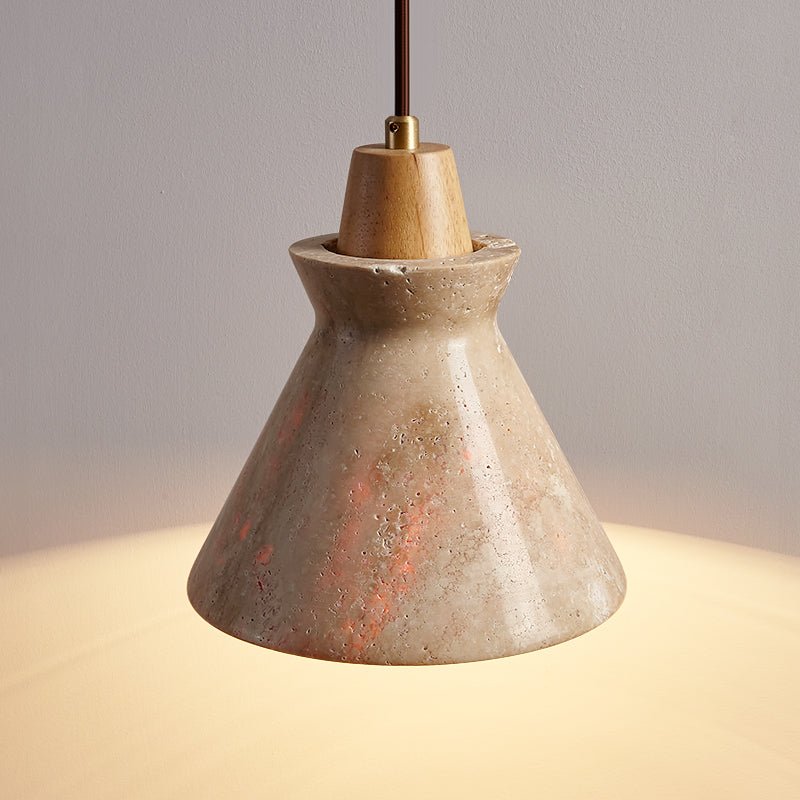 Ember Travertine Cone Pendant Light – Natural Stone & Wood