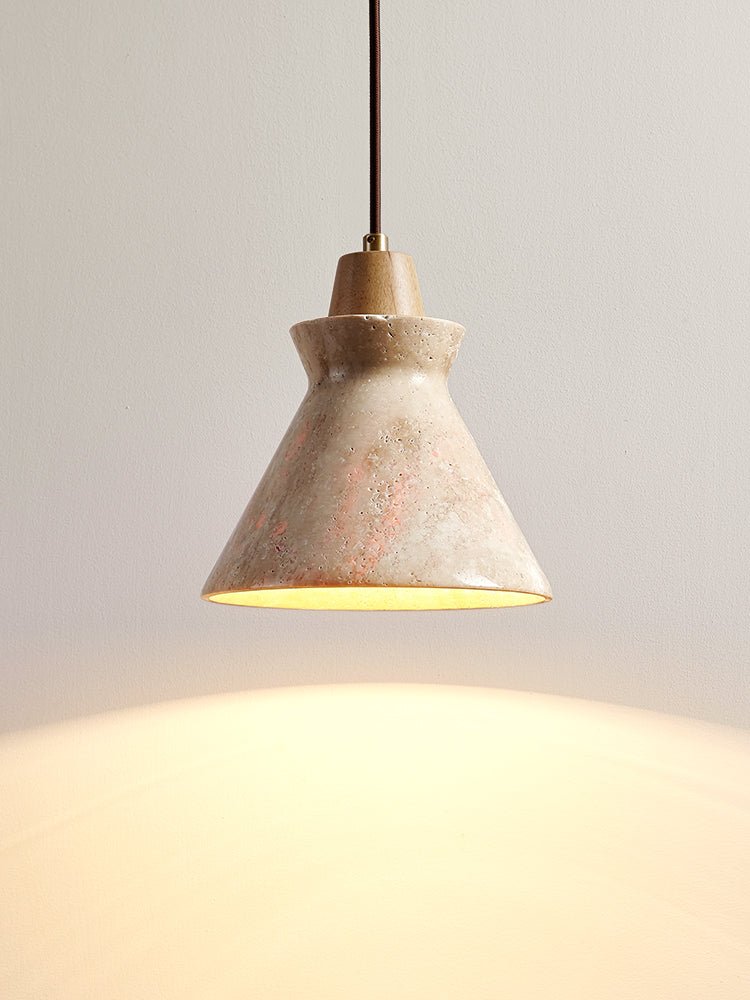 Ember Travertine Cone Pendant Light – Natural Stone & Wood