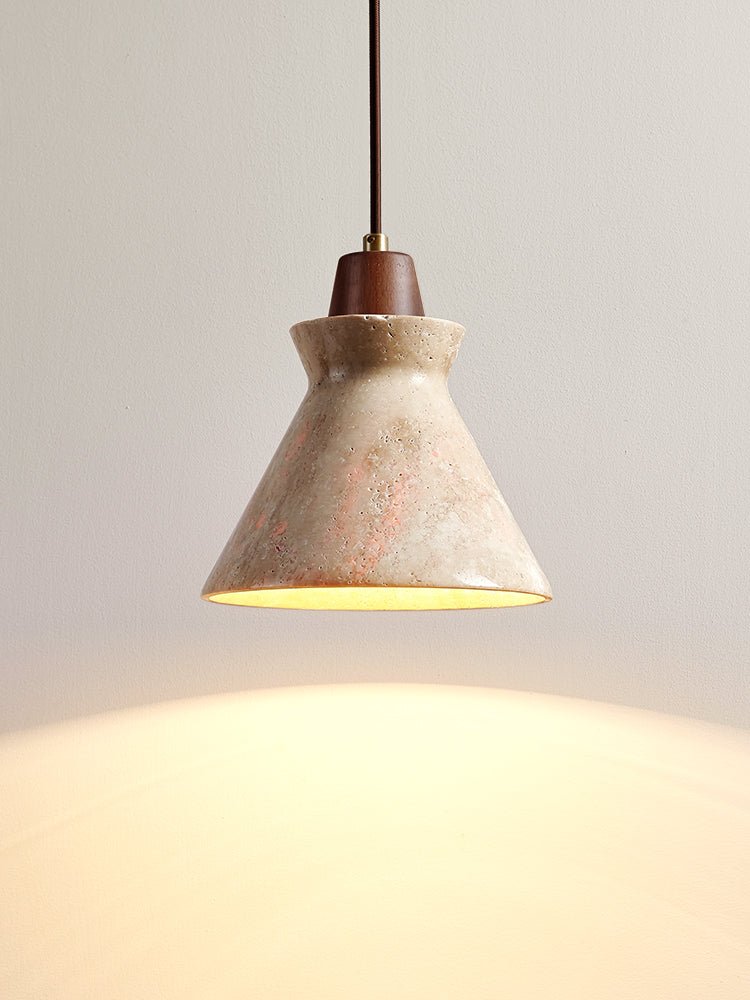 Ember Travertine Cone Pendant Light – Natural Stone & Wood