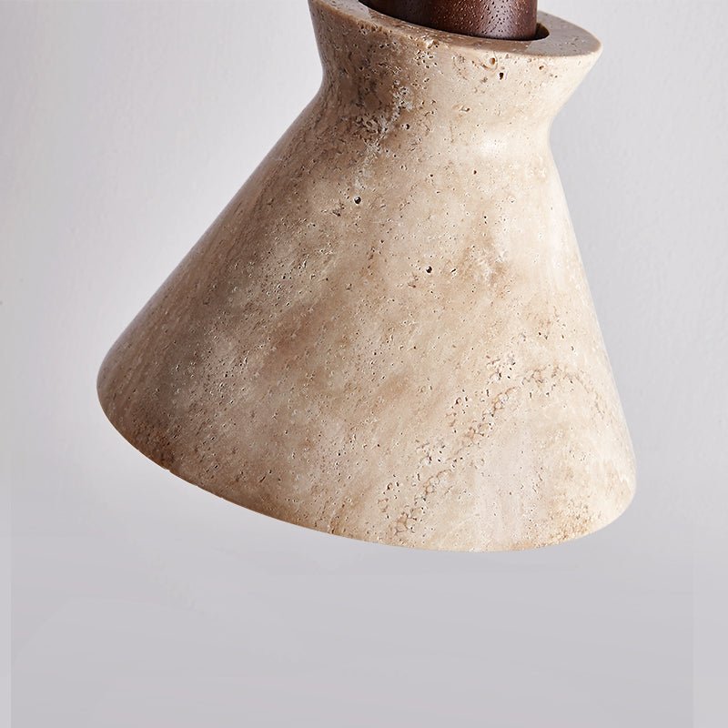 Ember Travertine Cone Pendant Light – Natural Stone & Wood