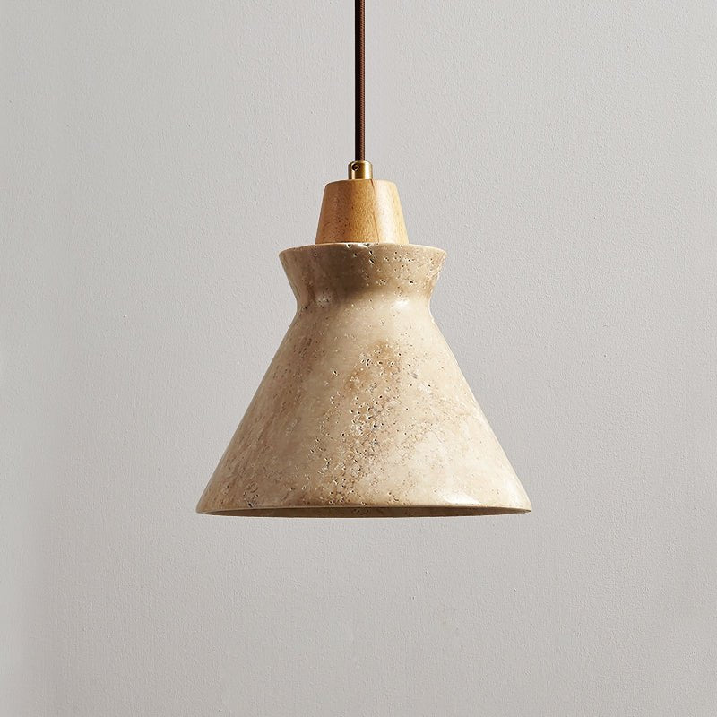 Ember Travertine Cone Pendant Light – Natural Stone & Wood