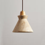 Ember Travertine Cone Pendant Light – Natural Stone & Wood