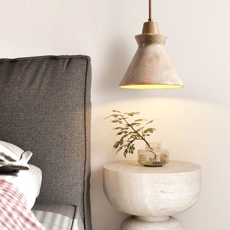 Ember Travertine Cone Pendant Light – Natural Stone & Wood