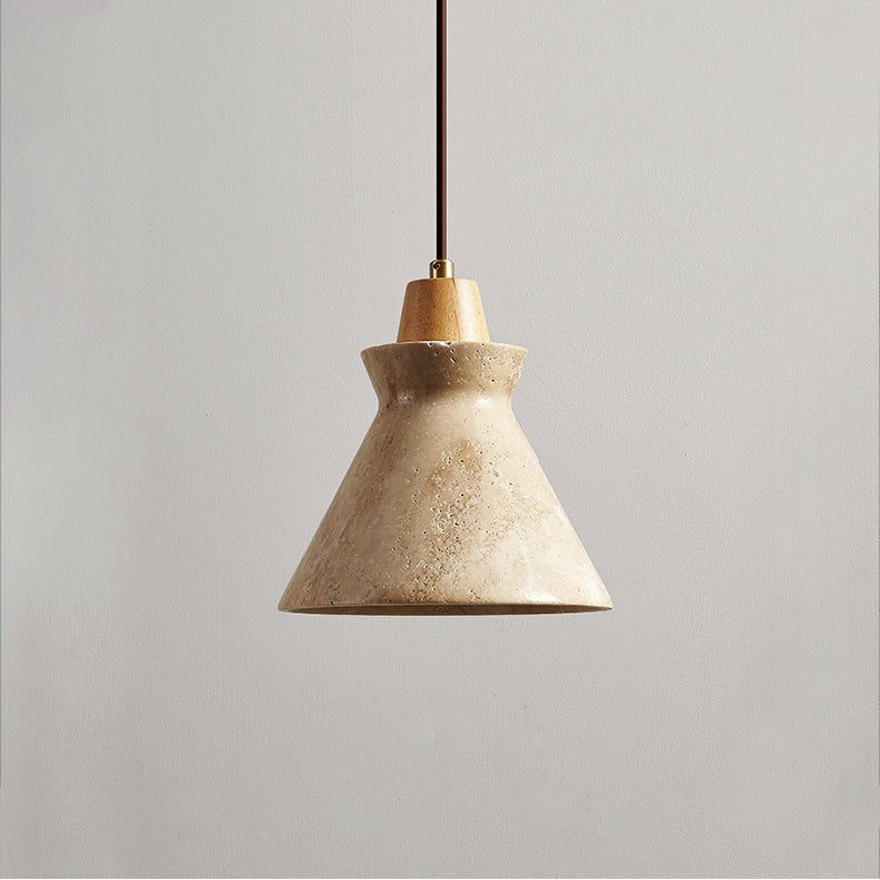 Ember Travertine Cone Pendant Light – Natural Stone & Wood
